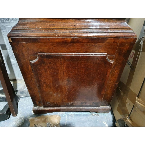 1017 - George III inlaid mahogany longcase clock with swan-neck pediment, the painted arched dial decorated... 