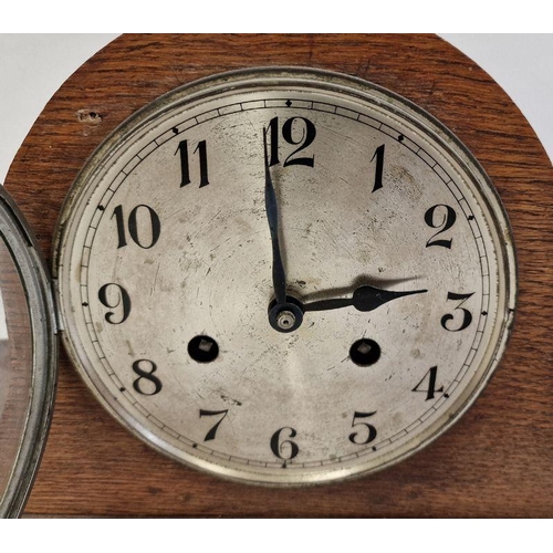 1023 - 20th century Napoleon's hat shaped oak-cased mantel clock with Arabic numerals to the dial