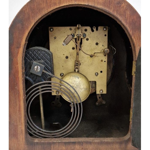 1023 - 20th century Napoleon's hat shaped oak-cased mantel clock with Arabic numerals to the dial