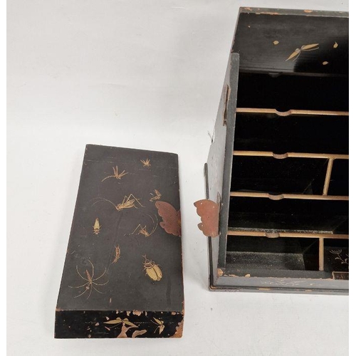 1026 - Japanese lacquer stationery desk tidy decorated with assorted insects and animals