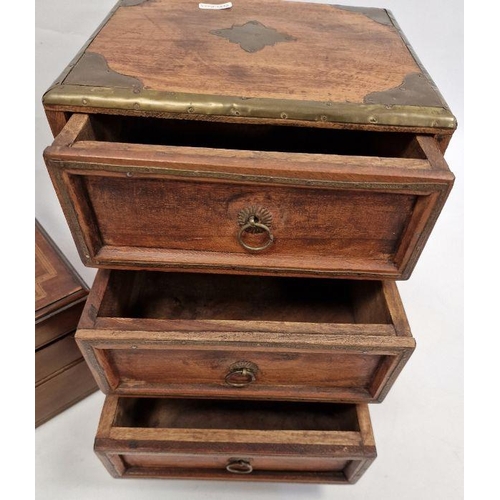 1027 - 20th century Eastern hardwood miniature chest of three drawers and a 19th century mahogany and bande... 