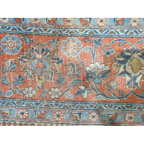 1033 - Persian herati-type rug, the cream ground with allover foliate decoration to the central field, on a... 