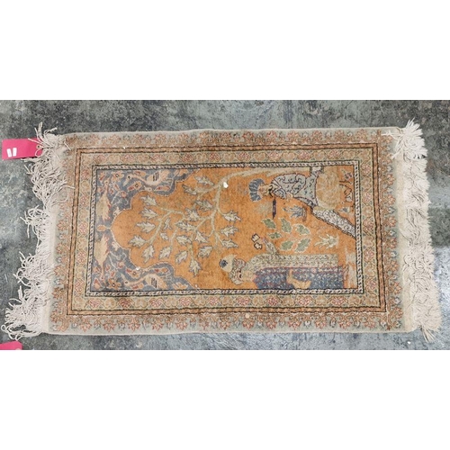 1047 - Three Turkish rugs to include cream ground rug with tree design, floral border, orange ground rug wi... 