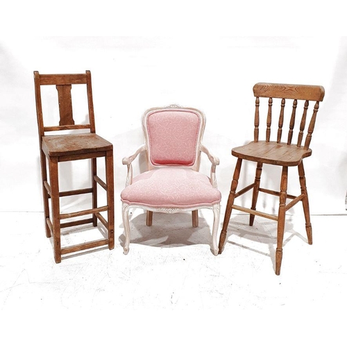 1052 - Stuart Jones armchair with pink upholstered seat and two high-seated chairs (3)