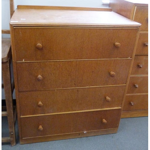 1053 - Mid 20th century modern oak chest of five long drawers, on plinth base, labelled to interior 'Suppli... 