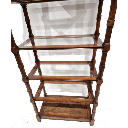 1064 - 19th century mahogany and glass etagere having five shelves and turned uprights, 183cm high x 76cm w... 