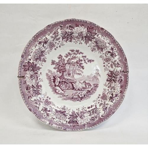 11 - 19th century Copeland and Garrett pottery charger transfer printed in puce with 