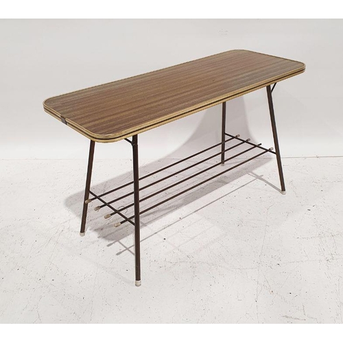 1104 - Mid-century modern melamine coffee table with magazine rack under and an Oriental tray-top table on ... 