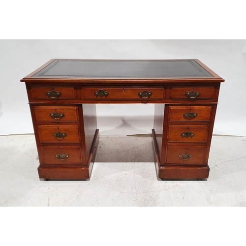 1140 - Late 19th/early 20th century walnut pedestal desk with tooled leather inset top above nine assorted ... 