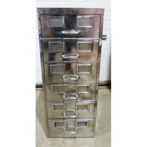 1142 - Modern chest of six filing drawers in polished metal casing, 99.5cm x 39.5cm x 64.5cm