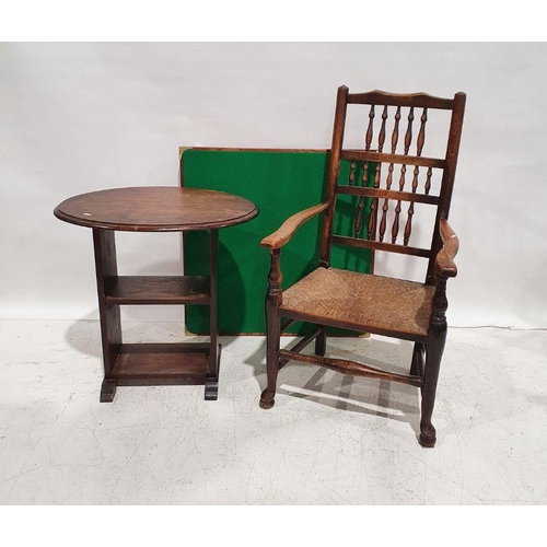 1144 - Elm-seated spindleback chair, a folding card table with green baize top and an oval-topped occasiona... 