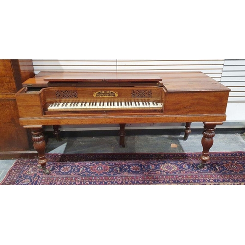 1176 - William IV Clementi & Compn, London square piano with mahogany frame, turned supports, brass caps an... 