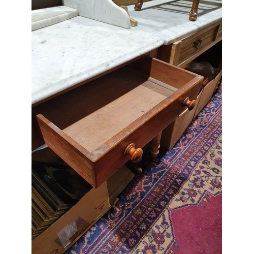 1191 - Early Victorian washstand, the three-quarter white marble galleried top above two drawers, on turned... 