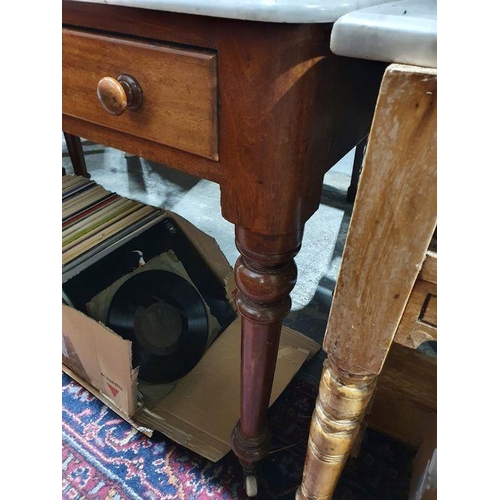 1191 - Early Victorian washstand, the three-quarter white marble galleried top above two drawers, on turned... 