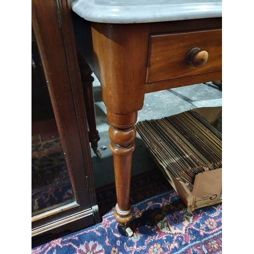 1191 - Early Victorian washstand, the three-quarter white marble galleried top above two drawers, on turned... 