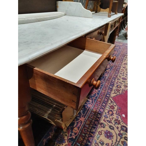 1191 - Early Victorian washstand, the three-quarter white marble galleried top above two drawers, on turned... 