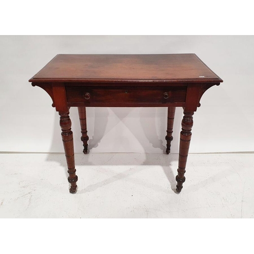 1205 - Victorian mahogany side table with single drawer, on ring turned supports and castors, 76cm x 91cm x... 