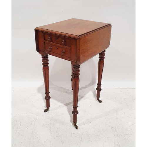 1210 - Victorian mahogany drop-leaf work table, the rectangular top with moulded edges, drop leaves, two dr... 