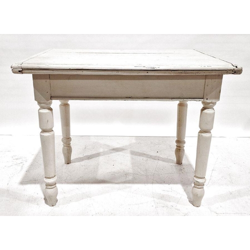 1212 - Painted shabby chic-style kitchen table, the plank top with pleated end supports, extending by swive... 