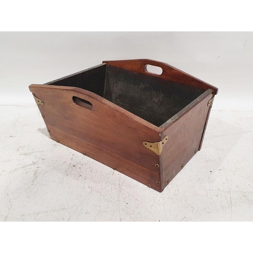 1213 - Vintage mahogany and lined trug, 30cm x 56cm x 44.5cm