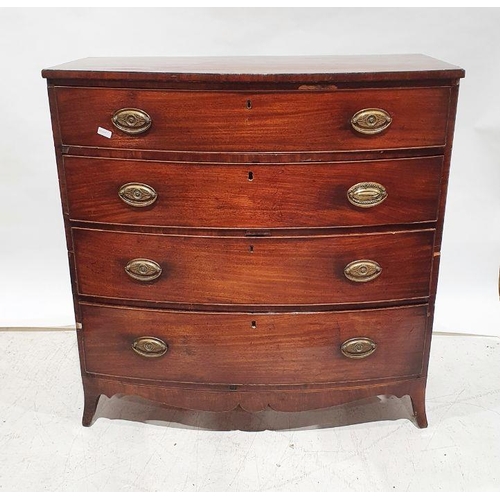 1218 - Georgian mahogany bowfront chest of four long drawers, 105cm x 103.5cm x 51.5cm