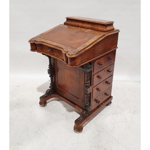 1244 - Victorian burr walnut davenport desk with four drawers to the side, 84cm x 53cm x 57cm