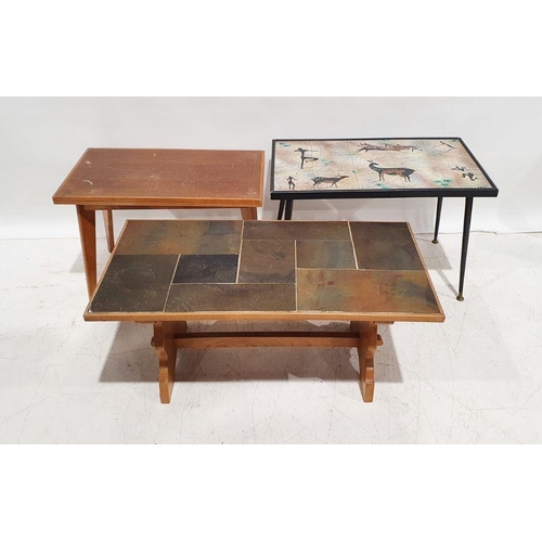 1276 - Three assorted coffee tables to include mid-century modern coffee table with neolithic-style tile to... 