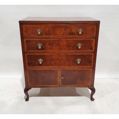 1278 - 20th century walnut chest of three drawers above two cupboard doors, on cabriole legs, 107cm x 90cm ... 