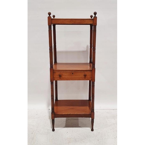 1286 - 20th century three-tier whatnot with single drawer, on turned and ring supports, 116cm x 43cm x 34cm