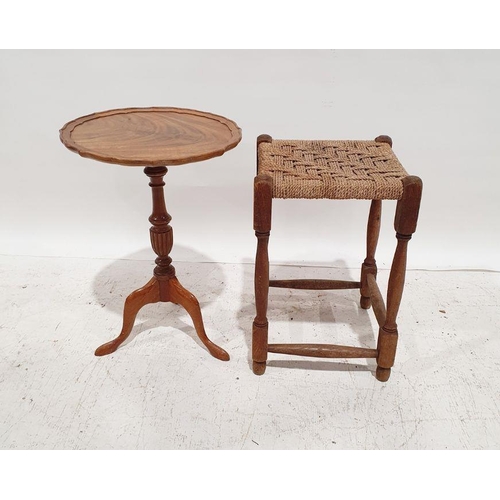 1287 - 20th century mahogany wine table on turned and reeded column to tripod base, 50cm x 35cm and a oak-f... 