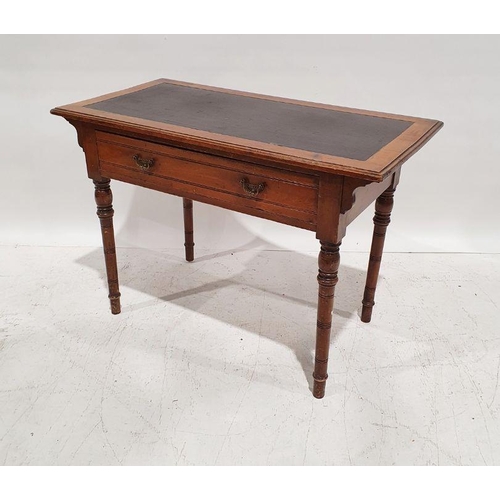 1301 - Early 20th century single drawer leather topped low side table with turned supports