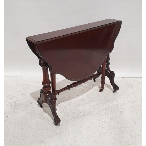 1313 - Victorian mahogany sutherland table on turned supports and ogee legs to castors, 72cm x 90cm x 101cm