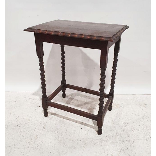 1317 - 20th century oak side table, the rectangular top with moulded edge and barleytwist supports to stret... 