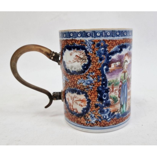 132 - Chinese mug in famille rose decoration, figures in landscape with horn handle