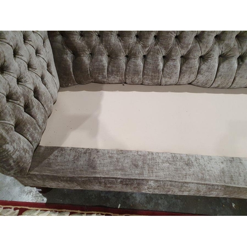 1335 - 20th century beech-framed buttoned down sofa in pale grey upholstery