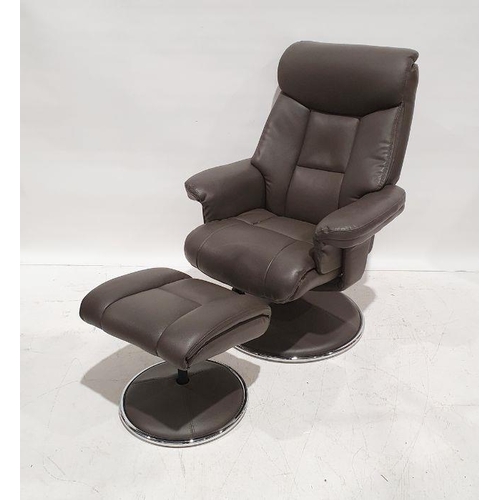 1336 - Pair of grey leather reclining easy chairs with footstools and one further footstool in green (5)