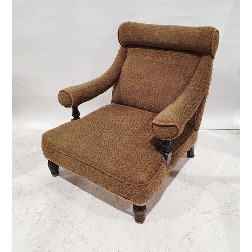 1338 - Victorian armchair in brown upholstery, ebonised frame