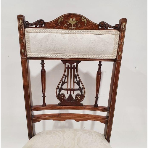 1341 - 19th century inlaid bedroom chair with lyre-shaped back, on turned and ring front legs