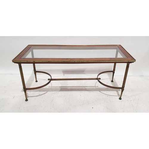 1351 - 20th century mahogany and glass coffee table, the rectangular top on brass base, 50cm x 116cm x 50cm