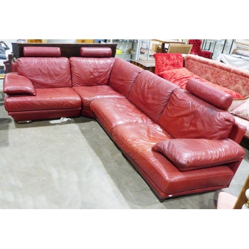 1353 - Italian Natuzzi designer red leather corner sofa with three headrests