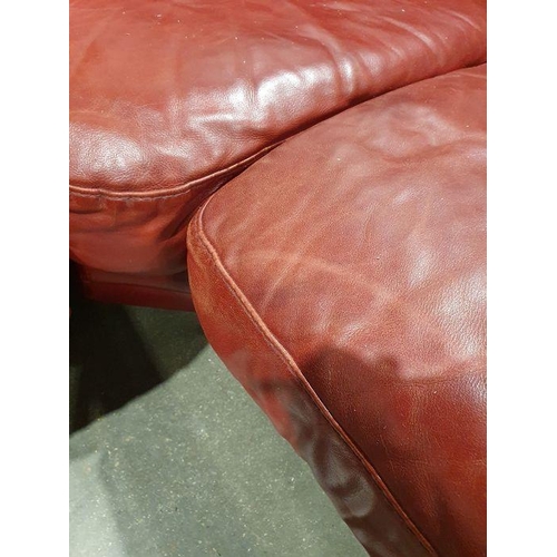 1353 - Italian Natuzzi designer red leather corner sofa with three headrests