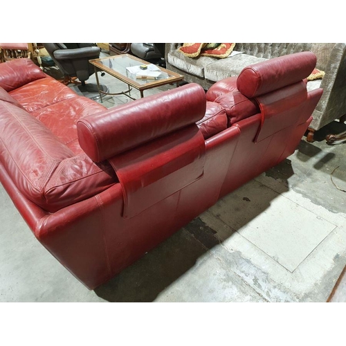 1353 - Italian Natuzzi designer red leather corner sofa with three headrests