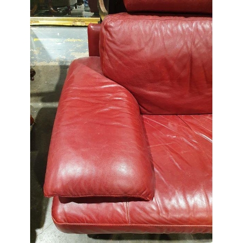 1353 - Italian Natuzzi designer red leather corner sofa with three headrests