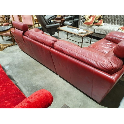 1353 - Italian Natuzzi designer red leather corner sofa with three headrests