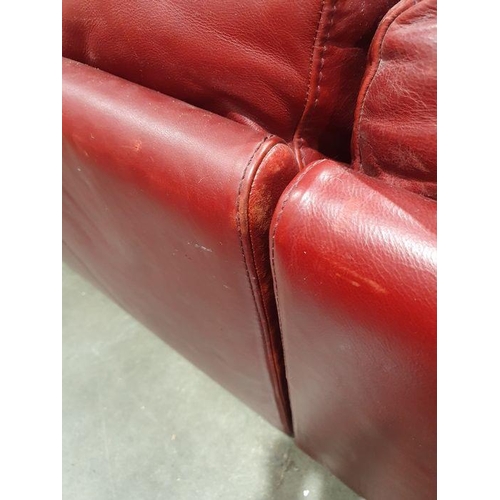 1353 - Italian Natuzzi designer red leather corner sofa with three headrests