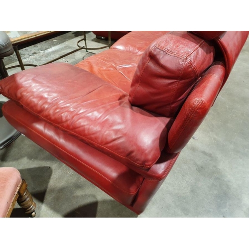 1353 - Italian Natuzzi designer red leather corner sofa with three headrests