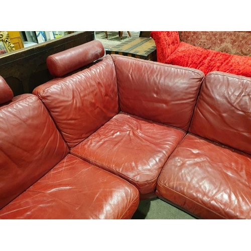 1353 - Italian Natuzzi designer red leather corner sofa with three headrests