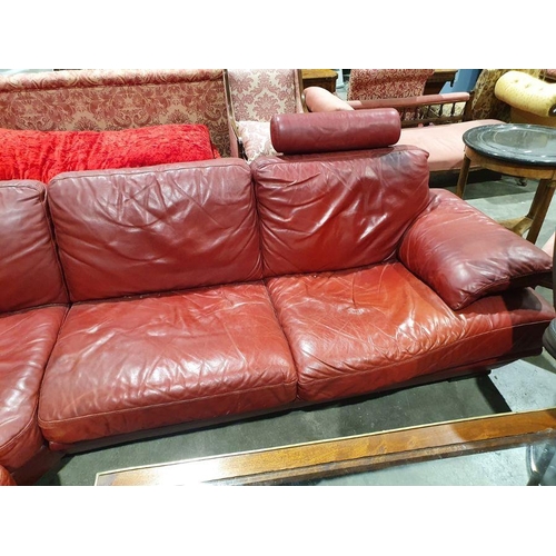 1353 - Italian Natuzzi designer red leather corner sofa with three headrests