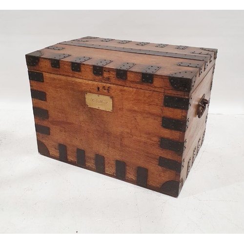 1356 - Oak and iron-bound chest marked to inside 'Mappin & Webb', 61cm x 86cm x 61cm