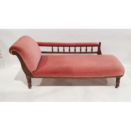 1359 - Late Victorian mahogany-framed chaise longue, on turned and ring supports to brown china castors and... 